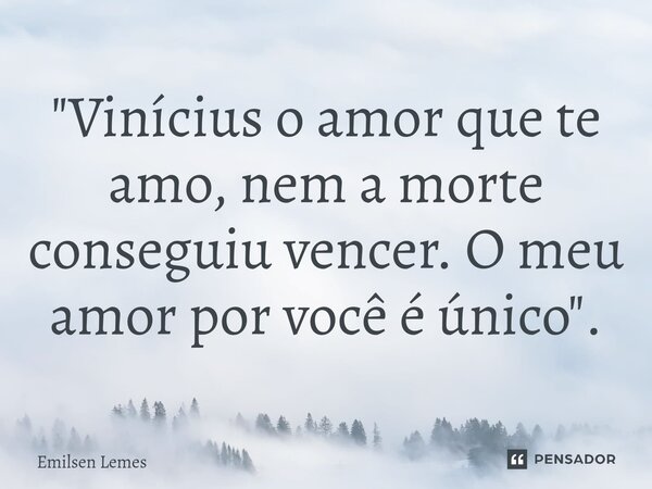 "Vinícius o amor que te amo, nem a morte conseguiu vencer. O meu amor por você é único".... Frase de Emilsen Lemes.
