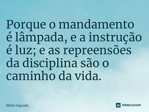 Porque o mandamento é lâmpada, e a instrução é luz; e as repreensões da disciplina são o caminho da vida.... Frase de Bíblia Sagrada.