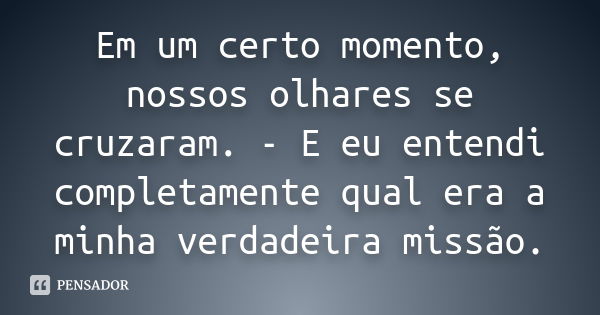 Em um certo momento, nossos olhares se cruzaram. - E eu entendi completamente qual era a minha verdadeira missão.