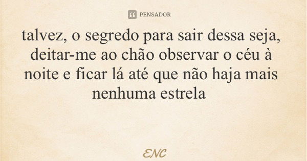 talvez, o segredo para sair dessa seja, deitar-me ao chão observar o céu à noite e ficar lá até que não haja mais nenhuma estrela... Frase de ENC.