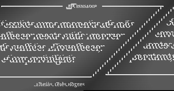 Só existe uma maneira de não envelhecer nesta vida: morrer antes da velhice. Envelhecer, portanto, é um privilégio.... Frase de Enéias Teles Borges.