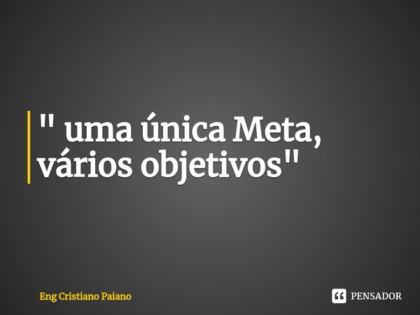 ⁠" uma única Meta, vários objetivos "... Frase de Eng Cristiano Paiano.