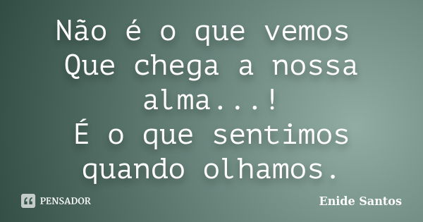 Não é o que vemos Que chega a nossa alma...! É o que sentimos quando olhamos.... Frase de Enide Santos.