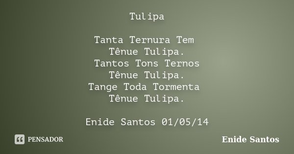 Tulipa Tanta Ternura Tem Tênue Tulipa. Tantos Tons Ternos Tênue Tulipa. Tange Toda Tormenta Tênue Tulipa. Enide Santos 01/05/14... Frase de Enide Santos.