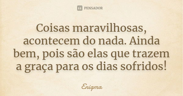 Coisas maravilhosas, acontecem do nada. Ainda bem, pois são elas que trazem a graça para os dias sofridos!... Frase de Enigma.