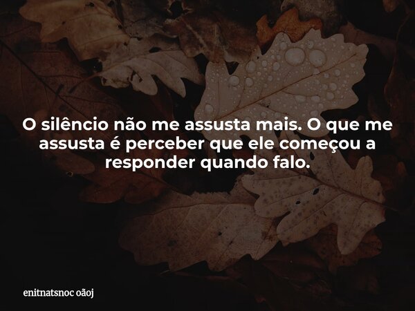 O silêncio não me assusta mais. O que me assusta é perceber que ele começou a responder quando falo.... Frase de enitnatsnoc oãoj.