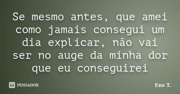 Se mesmo antes, que amei como jamais consegui um dia explicar, não vai ser no auge da minha dor que eu conseguirei... Frase de Ens, T..