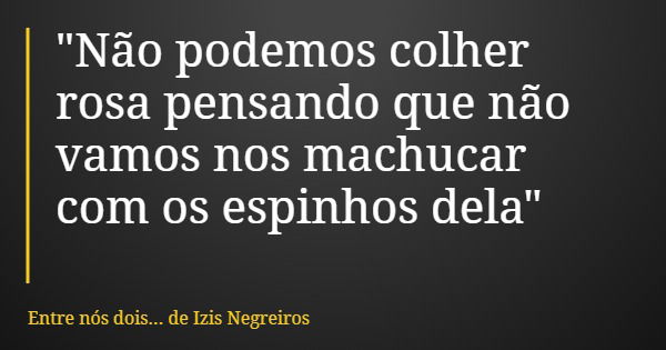 "Não podemos colher rosa pensando que não vamos nos machucar com os espinhos dela"... Frase de Entre nós dois... de Izis Negreiros.