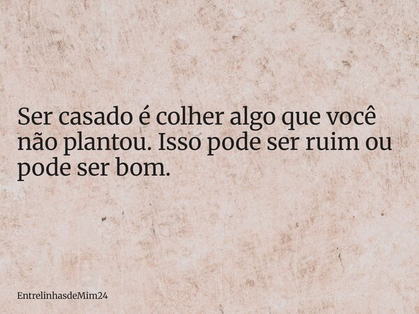 ⁠Ser casado é colher algo que você não plantou. Isso pode ser ruim ou pode ser bom.... Frase de EntrelinhasdeMim24.