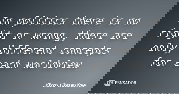In politics there is no right or wrong, there are only different concepts for each worldview... Frase de Enzo Gonsalves.