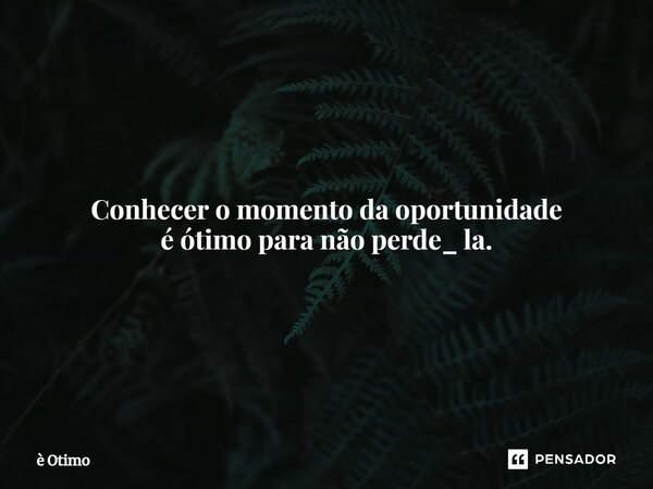 ⁠Conhecer o momento da oportunidade é ótimo para não perde_ la.... Frase de è Otimo.