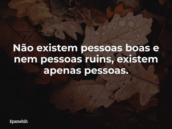 Não existem pessoas boas e nem pessoas ruins, existem apenas pessoas.... Frase de Epamehih.