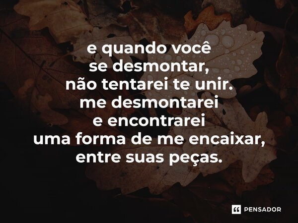 ⁠e quando você se desmontar, não tentarei te unir. me desmontarei e encontrarei uma forma de me encaixar, entre suas peças.
