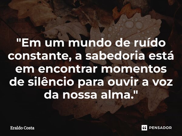 ⁠ "Em um mundo de ruído constante, a sabedoria está em encontrar momentos de silêncio para ouvir a voz da nossa alma."... Frase de Eraldo Costa.