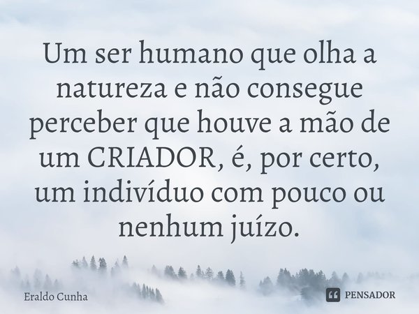⁠Um ser humano que olha a natureza e não consegue perceber que houve a mão de um CRIADOR, é, por certo, um indivíduo com pouco ou nenhum juízo.... Frase de Eraldo Cunha.
