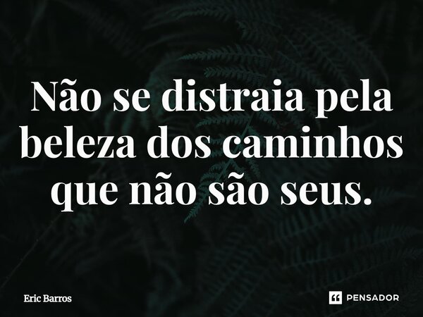 Não se distraia pela beleza dos caminhos que não são seus.... Frase de Eric Barros.