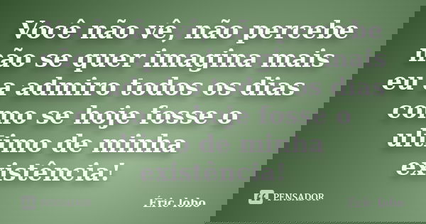 Você não vê, não percebe não se quer imagina mais eu a admiro todos os dias como se hoje fosse o ultimo de minha existência!... Frase de Éric lobo.