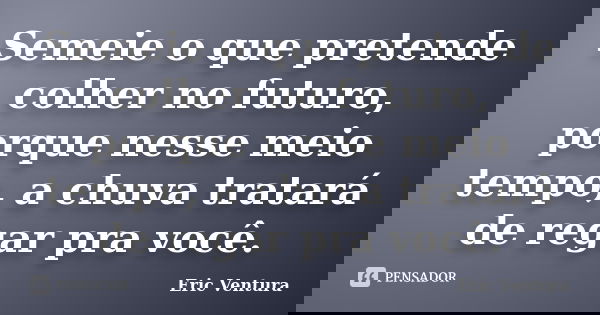 Semeie o que pretende colher no futuro, porque nesse meio tempo, a chuva tratará de regar pra você.... Frase de Eric Ventura.
