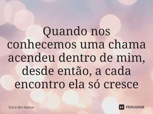 ⁠Quando nos conhecemos uma chama acendeu dentro de mim, desde então, a cada encontro ela só cresce... Frase de Érica dos Santos.