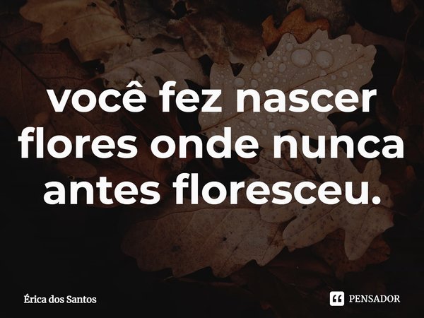 ⁠você fez nascer flores onde nunca antes floresceu.... Frase de Érica dos Santos.