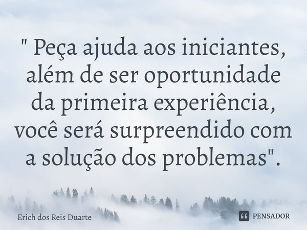 ⁠" Peça ajuda aos iniciantes, além de ser oportunidade da primeira experiência, você será surpreendido com a solução dos problemas".... Frase de Erich Dos Reis Duarte.