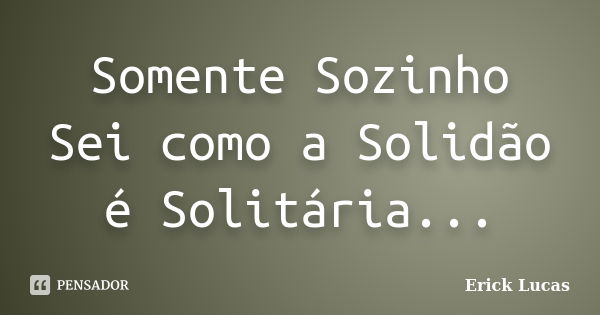 Somente Sozinho Sei como a Solidão é Solitária...... Frase de Erick Lucas.