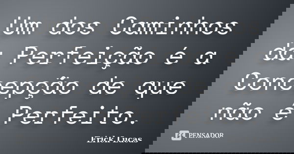 Um dos Caminhos da Perfeição é a Concepção de que não é Perfeito.... Frase de Erick Lucas.