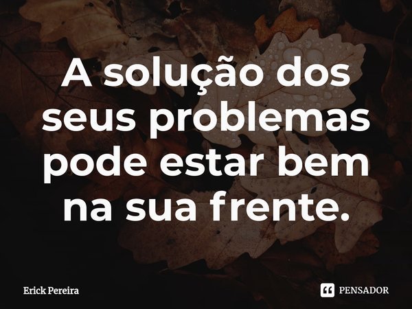 ⁠A solução dos seus problemas pode estar bem na sua frente.... Frase de Erick Pereira.