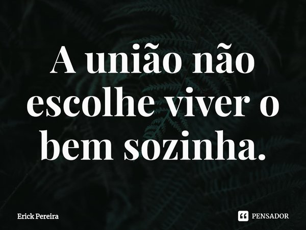 ⁠A união não escolhe viver o bem sozinha.... Frase de Erick Pereira.