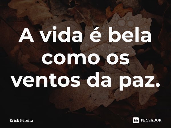 ⁠A vida é bela como os ventos da paz.... Frase de Erick Pereira.