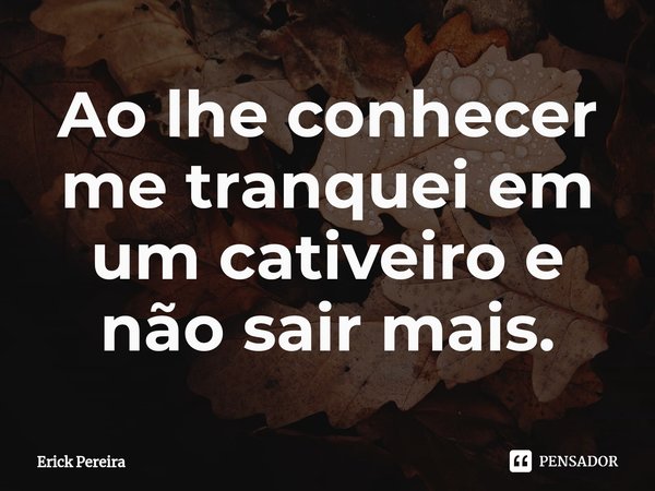 ⁠Ao lhe conhecer me tranquei em um cativeiro e não sair mais.... Frase de Erick Pereira.