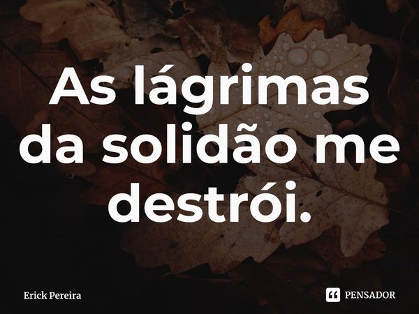 ⁠As lágrimas da solidão me destrói.... Frase de Erick Pereira.