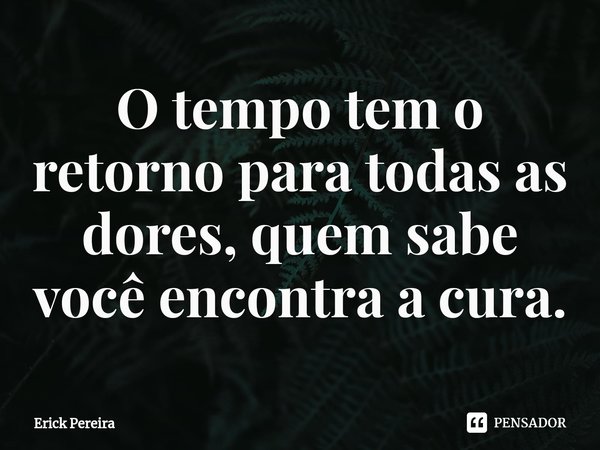 ⁠O tempo tem o retorno para todas as dores, quem sabe você encontra a cura.... Frase de Erick Pereira.