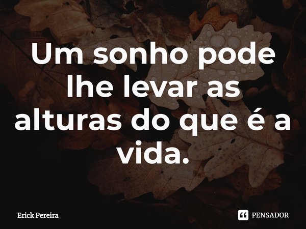 ⁠Um sonho pode lhe levar as alturas do que é a vida.... Frase de Erick Pereira.