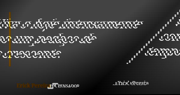 Viva o hoje intensamente como um pedaço de tempo crescente.... Frase de Erick Pereira.
