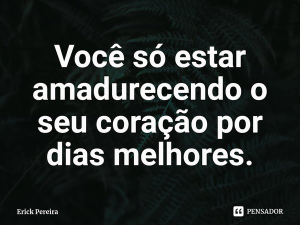 ⁠Você só estar amadurecendo o seu coração por dias melhores.... Frase de Erick Pereira.