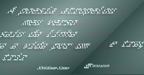 A poesia atropelou meu verso saiu da linha e traça a vida por um triz... Frase de Erickson Luna.
