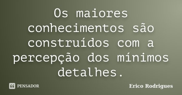 Os maiores conhecimentos são construídos com a percepção dos mínimos detalhes.... Frase de Érico Rodrigues.