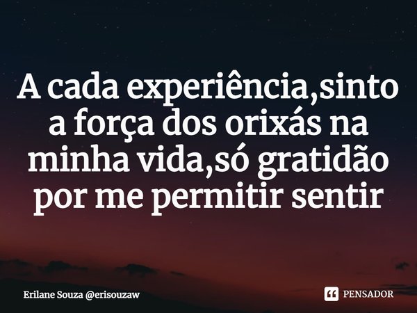 ⁠A cada experiência,sinto a força dos orixás na minha vida,só gratidão por me permitir sentir... Frase de Erilane Souza erisouzaw.