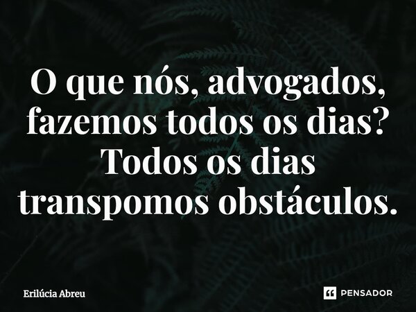 ⁠O que nós, advogados, fazemos todos os dias? Todos os dias transpomos obstáculos.... Frase de Erilúcia Abreu.
