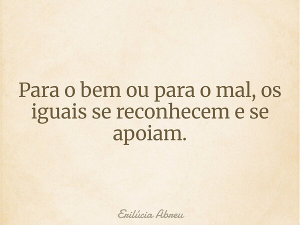 Para o bem ou para o mal, os iguais se reconhecem e se apoiam.... Frase de Erilúcia Abreu.