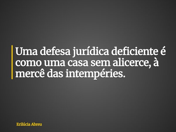 Uma defesa jurídica deficiente é como uma casa sem alicerce, à mercê das intempéries.... Frase de Erilúcia Abreu.