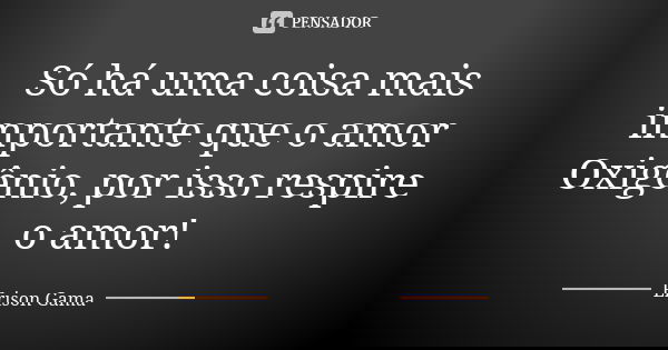 Só há uma coisa mais importante que o amor Oxigênio, por isso respire o amor!... Frase de Erison Gama.