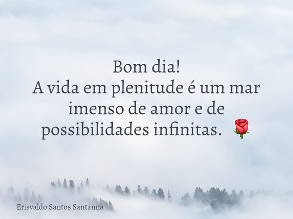 Bom dia! A vida em plenitude é um mar imenso de amor e de possibilidades infinitas. 🌹⁠... Frase de Erisvaldo Santos Santanna.
