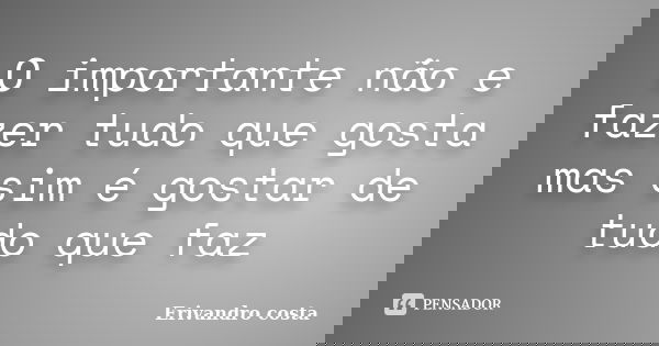 O importante não e fazer tudo que gosta mas sim é gostar de tudo que faz... Frase de Erivandro costa.