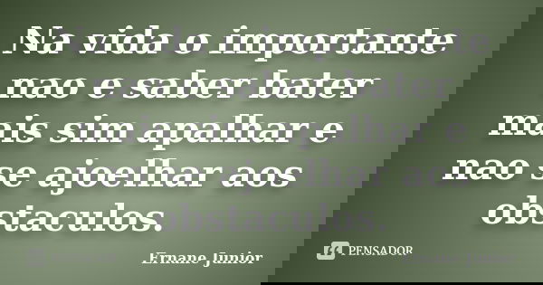 Na vida o importante nao e saber bater mais sim apalhar e nao se ajoelhar aos obstaculos.... Frase de Ernane Junior.