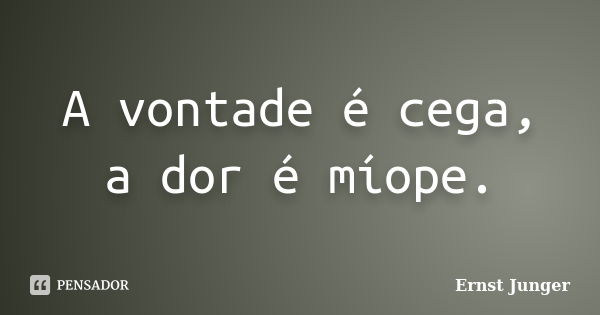 A vontade é cega, a dor é míope.... Frase de Ernst Junger.