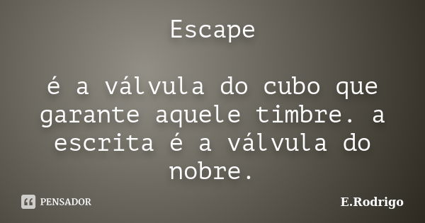 Escape é a válvula do cubo que garante aquele timbre. a escrita é a válvula do nobre.... Frase de E.Rodrigo.