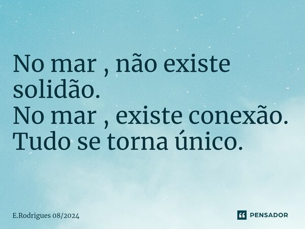 No mar , não existe solidão. No mar , existe conexão. Tudo se torna único.... Frase de E.Rodrigues 082024.