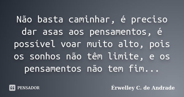 Não basta caminhar, é preciso dar asas aos pensamentos, é possível voar muito alto, pois os sonhos não têm limite, e os pensamentos não tem fim...... Frase de Érwelley C. de Andrade.